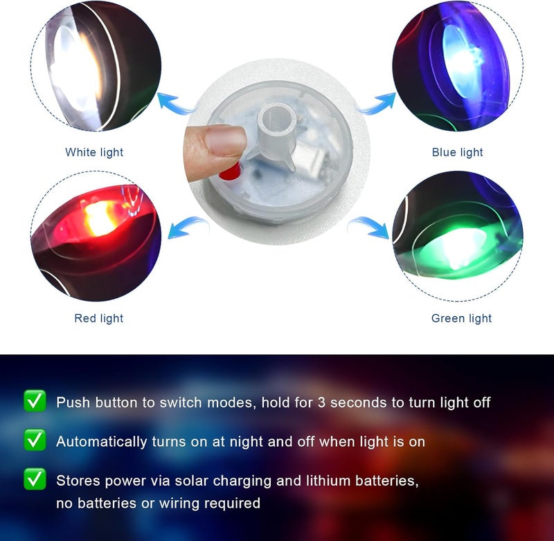 MTRPS 4PCS Car Tire Wheel Lights, Solar Energy Flashing LED Valve Cap Lamps with Motion Sensor, Waterproof Air Valve Hub Lamp Gas Nozzle Cap Light for Cars Trucks Motorcycles - Image 4